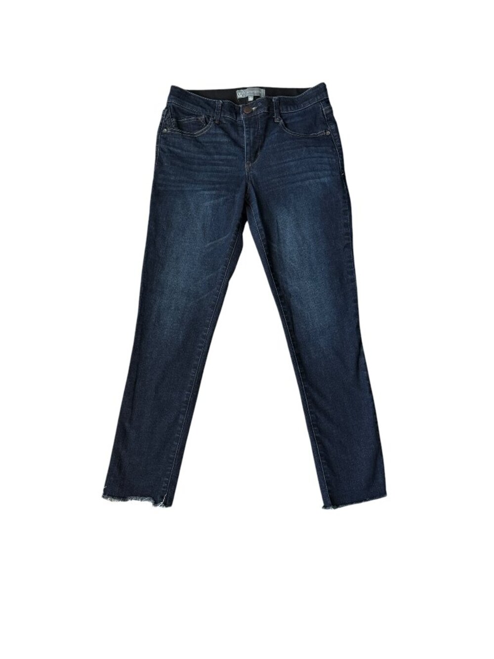 Wit & Wisdom women's dark wash blue denim frayed stretchy jeans size 6